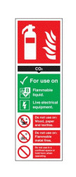 Znak BHP, tekst: "Extinguisher For Use On, Polipropylenowe, kolor: Czarny/zielony/czerwony/biały BS 5499, ISO 7010 Znak