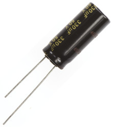 Kondensator 330μF 50V dc Radialny, Otwór przelotowy Panasonic roztaw: 5mm 10 (Dia.) x 25mm