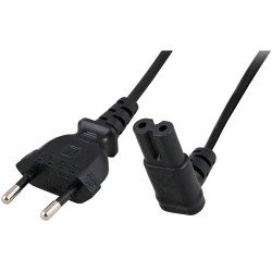 Power cord, Europe, plug type C, straight on C7 socket, angled, H03VVH2-F2x0.75 mm², black, 2 m, EK546.2