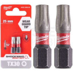 Bity udarowe do wkrętarki TORX TX30 25mm 1/4" HEX Shockwave MILWAUKEE 2szt