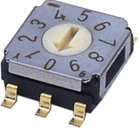 Encoding rotary switch, 10 pole, BCD, straight, 100 mA/5 VDC, SA-7010B