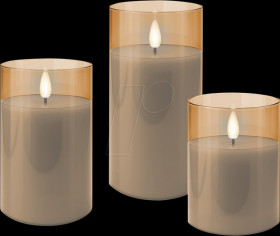 77756 Set of 3 LED real wax candles, gold-transparent, warm white, tim