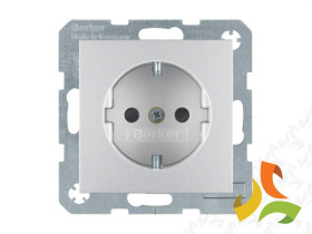 B.Kwadrat/B.7 Gniazdo z uziemieniem schuko z przesłonami i podwyższoną ochroną styków (samozaciski) aluminium mat lakierowany 47