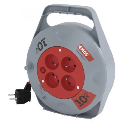 Przedłużacz zwijany 10 m / 4 gniazda / czerwony / PVC / 230 V / 1 mm2 H05VV-F3G