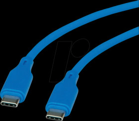 11029123 USB 2.0 cable, C plug to C plug, silicone, 60 W, blue, 1 m