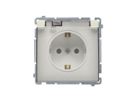 SIMON BASIC Gniazdo schuko do wersji IP44 z przesłonami (moduł) 16A 250V zaciski śrubowe klapka transparentna beż BMGSZ1BZ.01/12