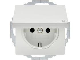 Q.x Gniazdo pojedyncze z uziemieniem schuko z pokrywą z podwyż. ochr. st. biały aks 47446089 HAGER