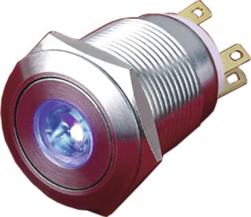 Vandal-proof pushbutton, 1 pole, silver, illuminated  (blue), 5 A/250 V, mounting Ø 19 mm, IP65, PAV19BMFW1G6N