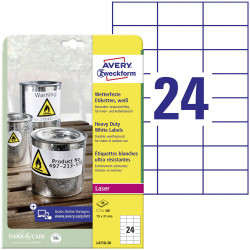 Avery-Zweckform L4718-20 Label 70x37mm Polyester White 480pcs Permanent Adhesive