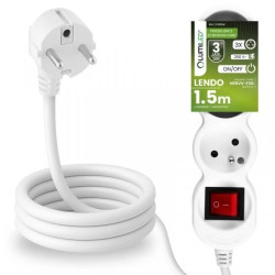 Przedłużacz Sieciowy Kabel z Uziemieniem Listwa Zasilająca 3 Gniazda 1.5m Włącznik ON/OFF Biały Sznur Lendo Lumiled