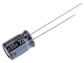 Kondensator 220μF 35V dc Radialny, Otwór przelotowy Nichicon roztaw: 3.5mm 8 (Dia.) x 11.5mm