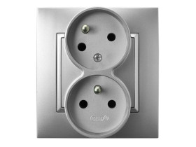 ARIA Gniazdo podwójne z uziemieniem z funkcją niezamienności faz kompletne z ramką srebro GP-2UC/18 OSPEL