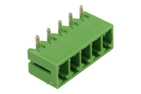 Łączówka; ECH381R-05P; 5 torów; R=3,81mm; 7,2mm; 8A; 300V; na panel; kątowe 90°; zamknięta; lutowany; zielony; Dinkle; RoHS