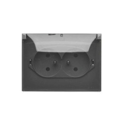 Simon Aquaclick Gniazdo natynkowe, podwójne kompaktowe z uziemieniem, klapka transparentna, IP44, ciemnoszary ACGZ2/18A