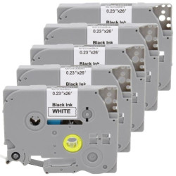 Taśma 5x Tze-211 do drukarki Brother 6mm 8m biała taśma czarny nadruk /5szt./