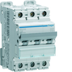 Wyłącznik automatyczny, Typ C, 3-biegunowy, 6A, 400V, Hager, NKN