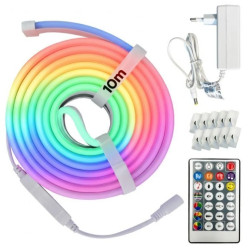 Taśma LED RGB NEON zestaw, 24V, 10W/m, 200lm/m, IP65, ze sterownikiem, zasilaczem i pilotem, rolka 10m, DIGITAL-10 HOROZ