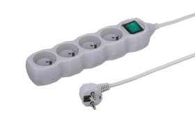 Przedłużacz 4-gniazdowy, 5m szary, z wyłącznikiem, 3x1,0mm OWY 24385