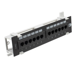 Patch panel naścienny 10 cali 1U kat.6 12p UTP czarny NEKU