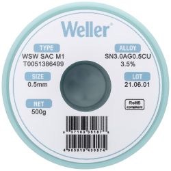 Cyna lutownicza bezołowiowa Weller WSW SAC M1 szpula Sn3,0Ag0,5Cu 500 g 0.5 mm