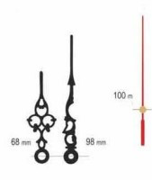 UM213Y.04CR Komplet wskazówek ażurowych: godzinowa 68mm, minutowa 98mm, sekundowa 100mm - ozdobne czarne, sekundnik czerwony