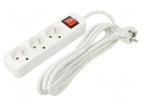 PS1-03E-0300-W Przedłużacz sieciowy 3x1,5mm2 Gniazda: 3 guma biały 3m 10A