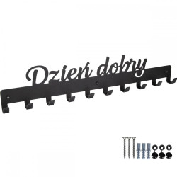Wieszak metalowy na ubrania klucze czarny mat z napisem Dzień dobry