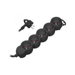 Przedłużacz 5-krotny 2P+Z, 1,5m H05VV-F 3x1,5mm2 , Imax=16A, płaska wtyczka, czarny,ES-6/B/1,5
