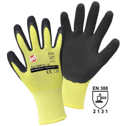 L&#x2B;D 14906-7 Nylon Touchscreen Gloves Size 7 Yellow Black Latex Coating
