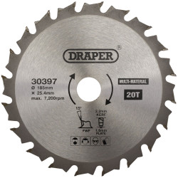 Draper 30397 TCT Multi-Purpose Circular Saw Blade, 185 x 25.4mm, 20T