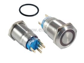 Przycisk chwilowy 19mm płaski LED czerwony 12V