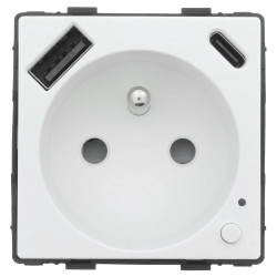 Gniazdko elektryczne z watomierzem - sterowanie WiFi + Bluetooth - 2xUSB (A+C) 20W - biały - Tawoia Glass