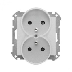 Simon 55 Gniazdo wtyczkowe podwójne z uziemieniem z przesłonami (moduł) 16 A, 250 V~, szybkozłącza Aluminium mat TGZ2MCZ.01/143