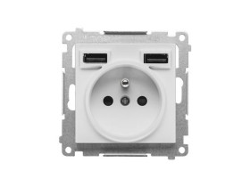 SIMON 55 Gniazdo pojedyncze z uziemieniem ładowarką 2xUSB A 2.1 A 5V DC jasnoszary mat TGZ1ZUSB2AA.01/114 KONTAKT SIMON