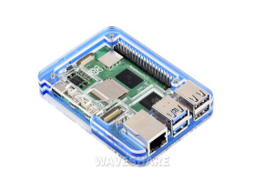 Waveshare Transparent and Blue Acrylic Case for Raspberry Pi 5, Supports installing Official Active Cooler
