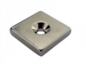Magnes kwadratowy 20x20x4mm z otworem 9/4mm