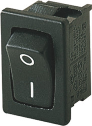 Rocker switch, black, 1 pole, On-Off, off switch, 12 (4) A/250 VAC, 8 (8) A/250 VAC, IP40, unlit, printed, 1801.1908