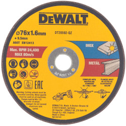 DEWALT DT20592-QZ DT20592 Bonded Abrasive Cutting Disc 76 x 1.6 x 9.5mm (3 Pack)