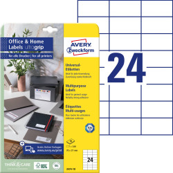 Avery-Zweckform 3474-10 Etykieta uniwersalna 70 x 37 mm Papier biały 240 szt. Trwały Drukarka atramentowa, Drukarka Lase