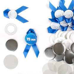 Przypinki z wstążką 75mm - niebieskie, zestaw 50 sztuk