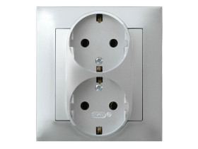 IMPRESJA Gniazdo podwójne z uziemieniem schuko kompletne z ramką srebro GP-2YS/18 OSPEL