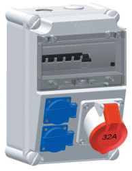 Rozdzielnica naścienna 2x16A 230V, 1xCEE 32A 5P 400V, 1xFI40/0,03A, 2xB16/1, 1xC32/3 IP44 517728