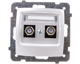 KARO Gniazdo antenowe podwójne typu F srebrny perłowy GPA-2SF/m/43