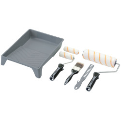 Draper 20787 Medium Pile Polyester Paint Roller &amp; Brush Set - Soft Grip 8 Pcs