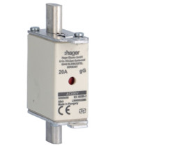 Wkładka bezpiecznikowa nożowa NH00 wskaźnik podwójny uchwyt nieizolowany gG 20A 690VAC LNH00020M6 HAGER