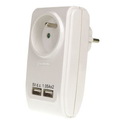 Rozgałęźnik Z-6 z uziemieniem + 2 porty USB 1-gniazdowy RO/0007