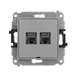 ICON Mechanizm gniazda komputerowego podwójnego 2xRJ45, kat. 8, ekranowane, 8-stykowy, bez pola opisowego szary mat 27IGKBO-12