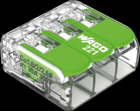 221-623 Connection terminal with levers, max. 6 mm², three conductors