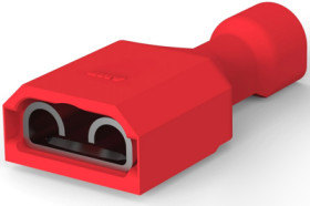 Insulated flat plug sleeve, 6.35 x 0.81 mm, 0.32 to 0.82 mm², AWG 22 to 18, brass, tin-plated, red, 2-520183-2