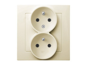 AS Gniazdo podwójne z uziemieniem z ramką (funkcja niezamienności faz) ecru GP-2GC/27 OSPEL